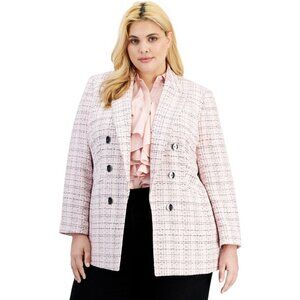 Bar III Plus Size Tweed Open-Front Blazer Pink Check Size 2X MSRP $139